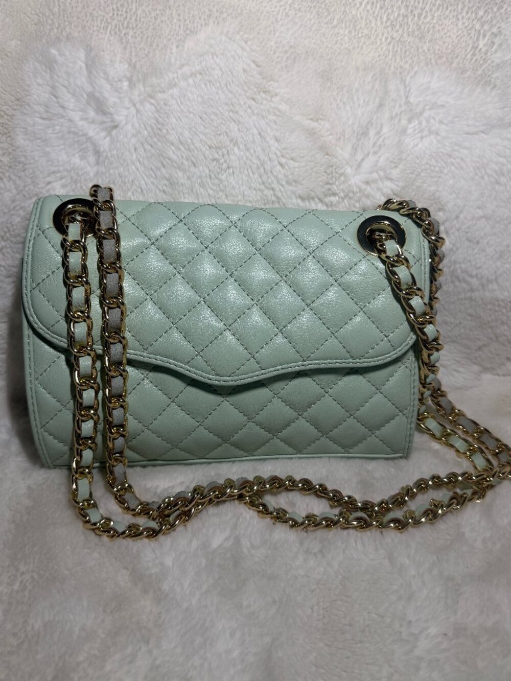 Rebecca Minkoff Wintermint Quilted Mini Affair Crossbody Bag Chain Strap